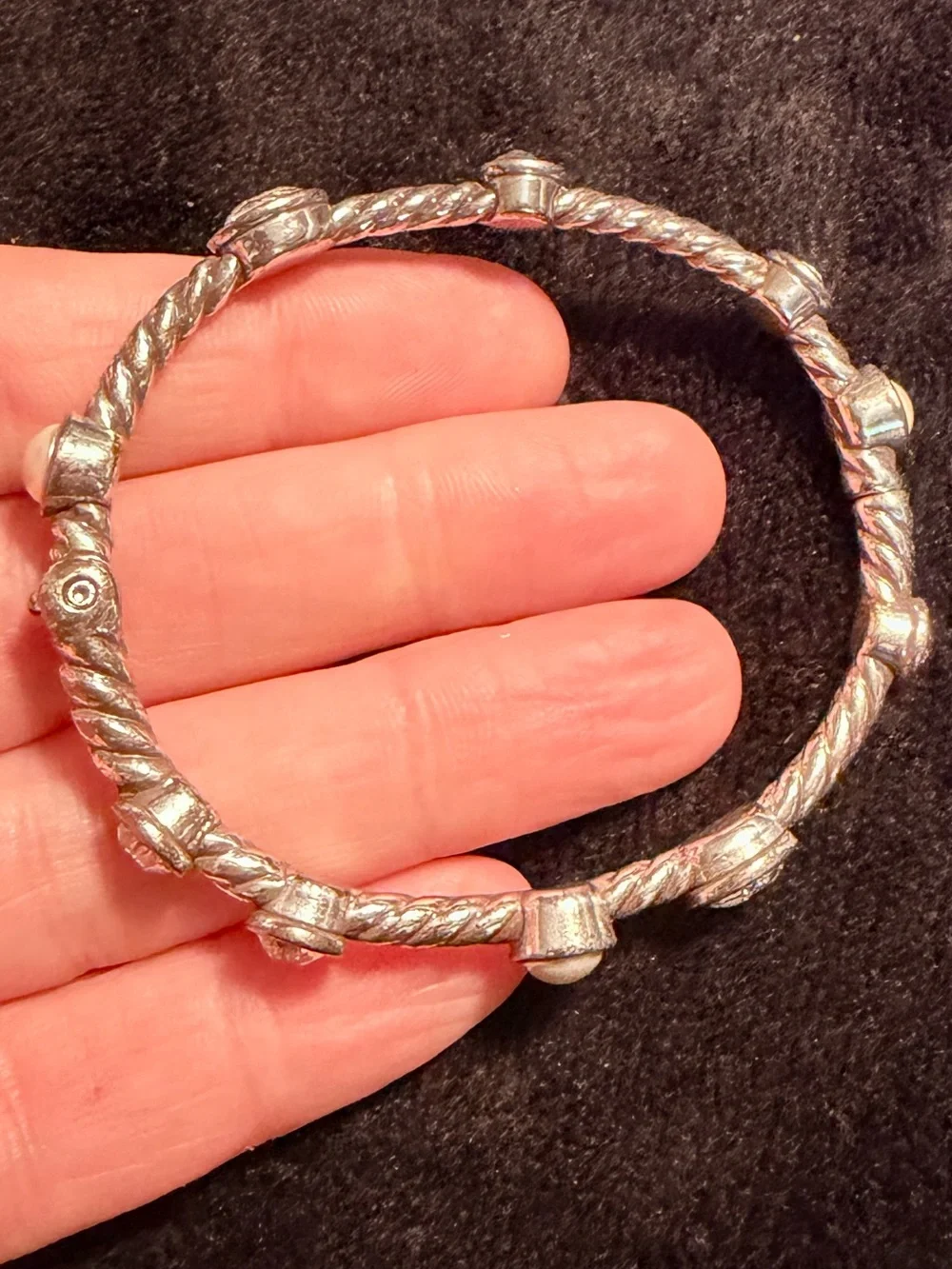 Brighton Monte Carlo Crystal Pearl Silver Hinged Bangle Bracelet